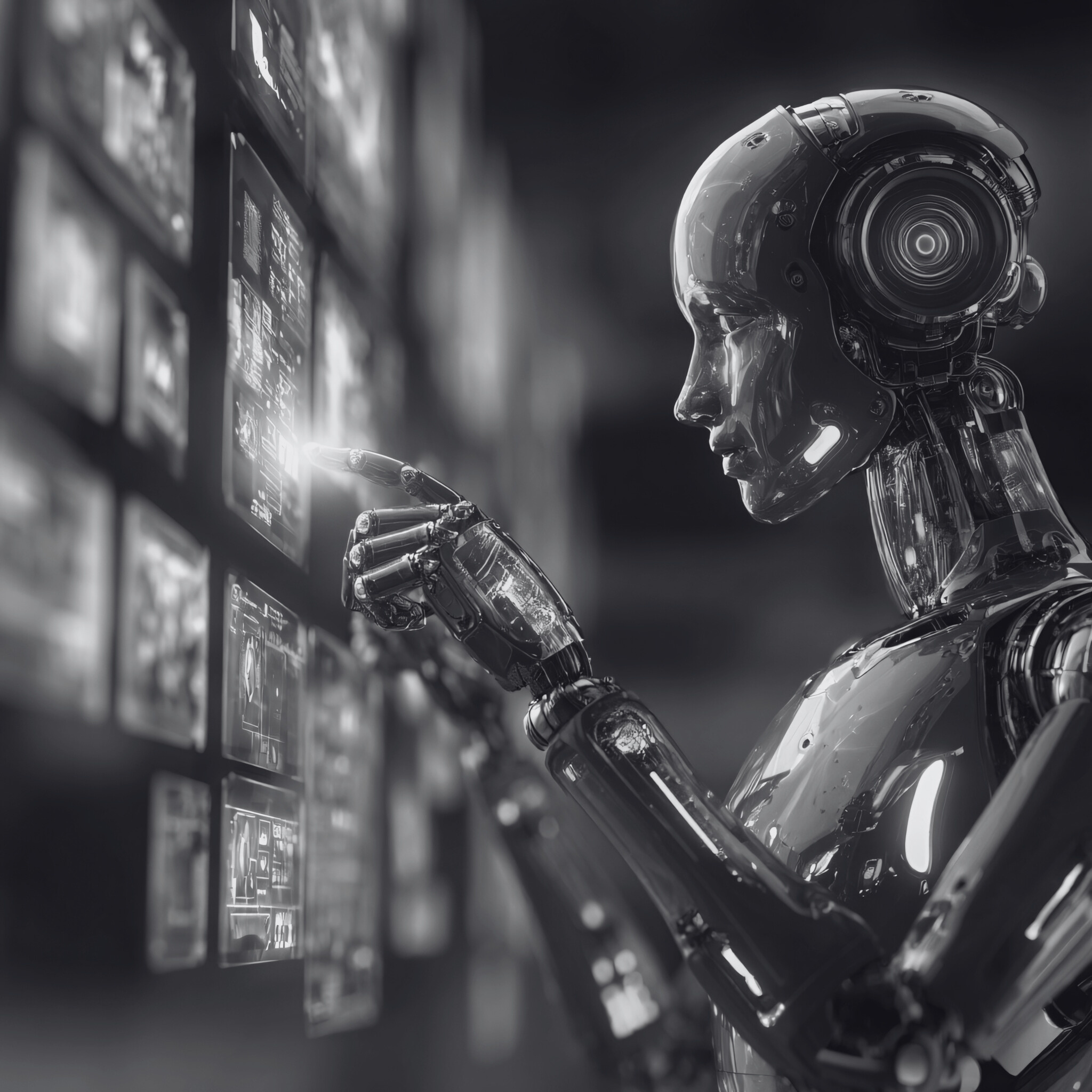 Imagem atmosférica de uma inteligência artificial humanoide